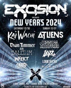 Excision New Years 2024 festival in Lake Tahoe. Lineup graphic.