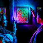 Psychadelic art lit up, glowing green, red, blue and purple